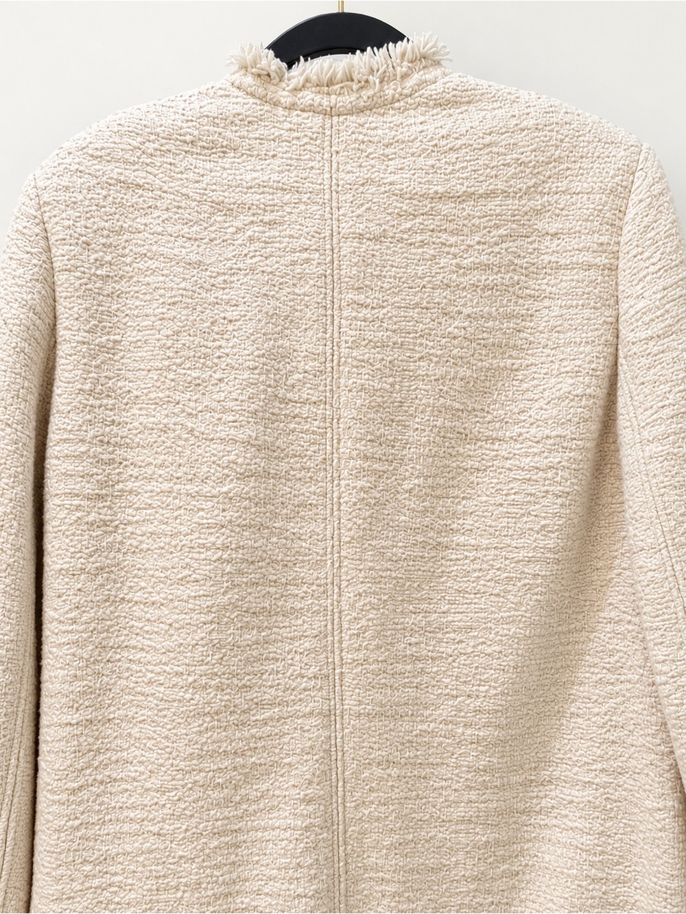 Isabel Marant Cream Bouclé Longline Coat Fringe Trim Black Buckles Size 38 FW25 - Picture 5 of 5